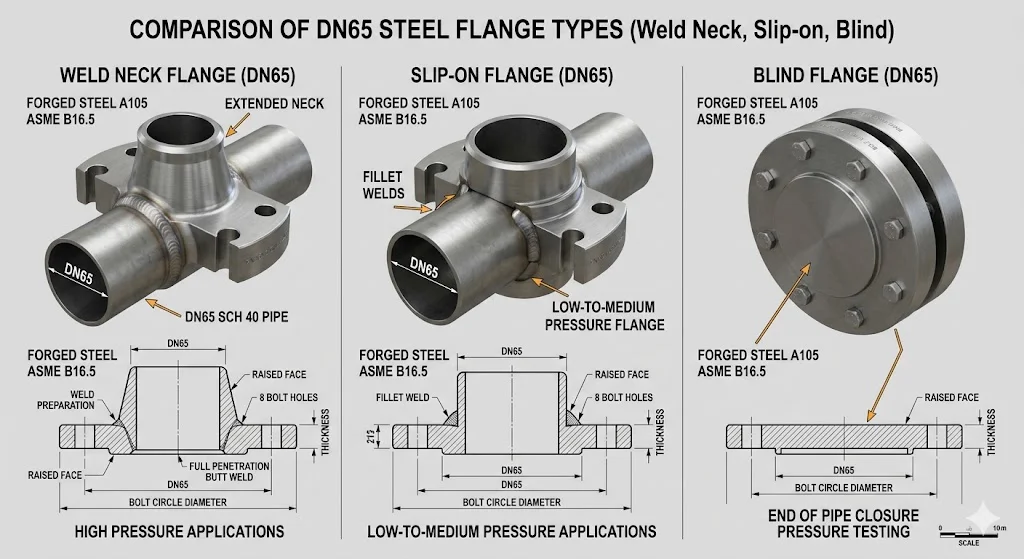 Thông số bích thép dn65