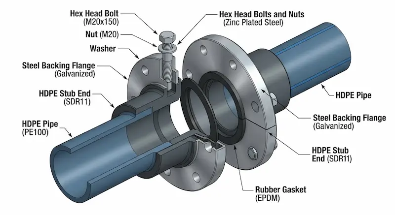 Hình ảnh minh hoạ giới thiệu về đầu nối mặt bích hdpe