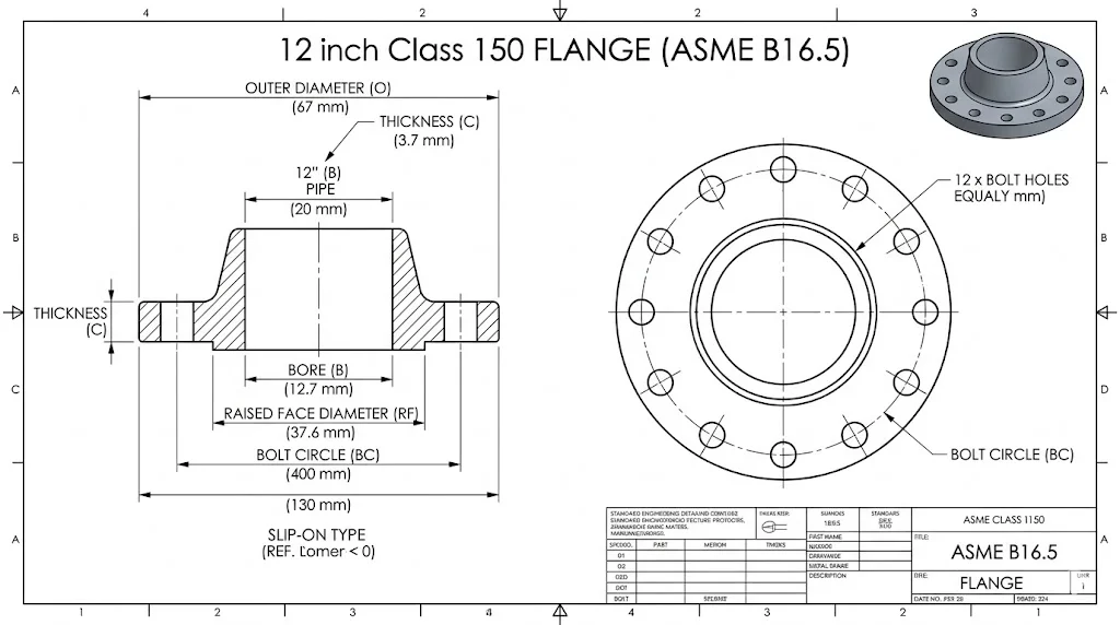 Ứng dụng Flange 12 inch class 150