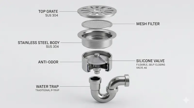 Phân tích Phễu thoát sàn inox 304