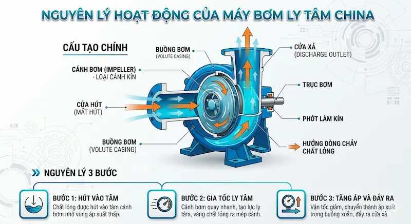 Nguyên lí hoạt động của bơm ly tâm china