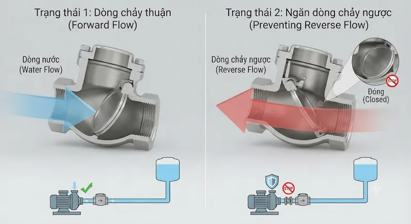 Cấu tạo và nguyên lý hoạt động của van 1 chiều dn25