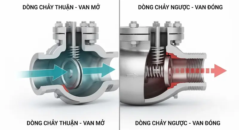 Nguyên lý hoạt động của van 1 chiều thép không gỉ
