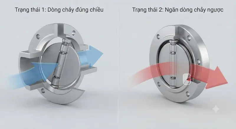 Nguyên lý hoạt động của van một chiều dạng kẹp