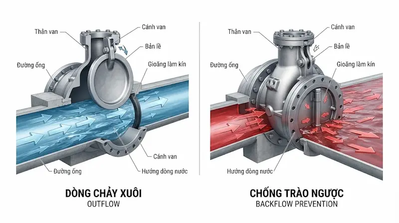 Nguyên lý hoạt động của van 1 chiều
