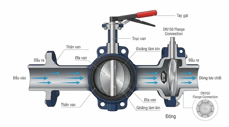 Nguyên lý hoạt động của van bướm tay gạt