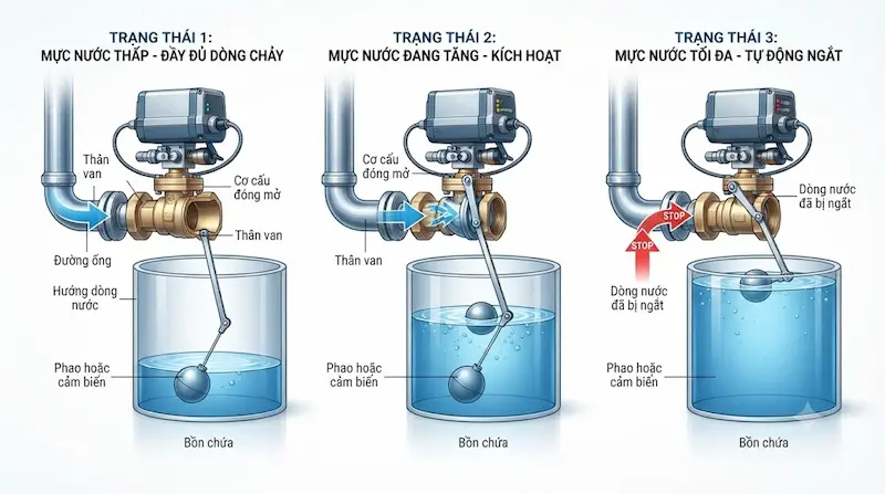 Nguyên lý hoạt động của van nước tự động ngắt