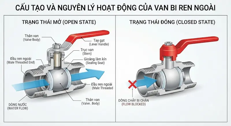 Cấu tạo nguyên lý hoạt động của van nối ren ngoài