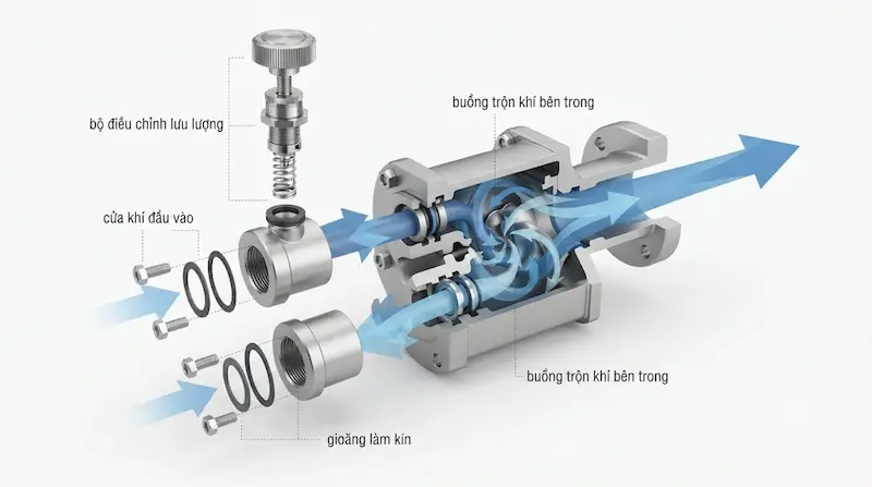 Nguyên lý hoạt động của van điều khiển loại trộn khí nén
