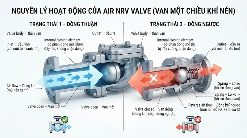 Nguyên lý hoạt động của van một chiều