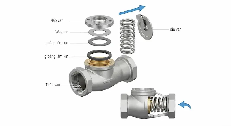 Cấu tạo của van một chiều
