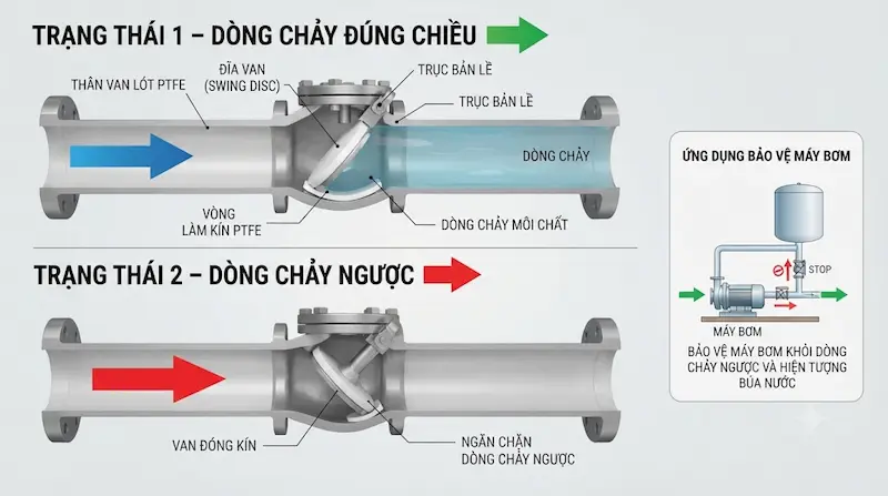 Nguyên lý hoạt động của van một chiều