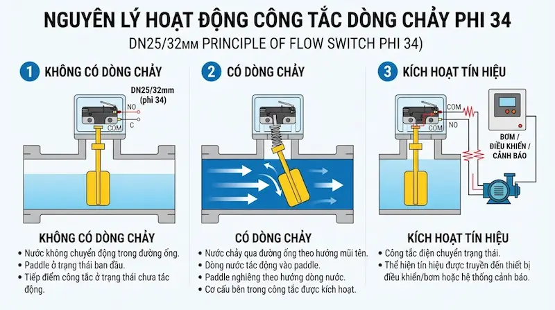 Nguyên lý hoạt động của công tắc dòng chảy phi