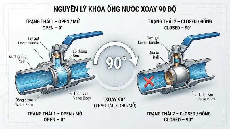 Nguyên lý hoạt động của khóa ống nước