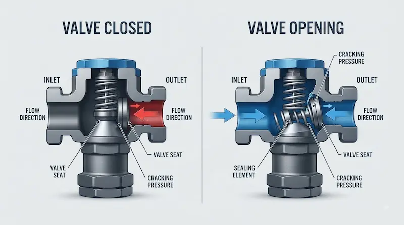 Cấu tạo và nguyên lý hoạt động của low cracking pressure check valve