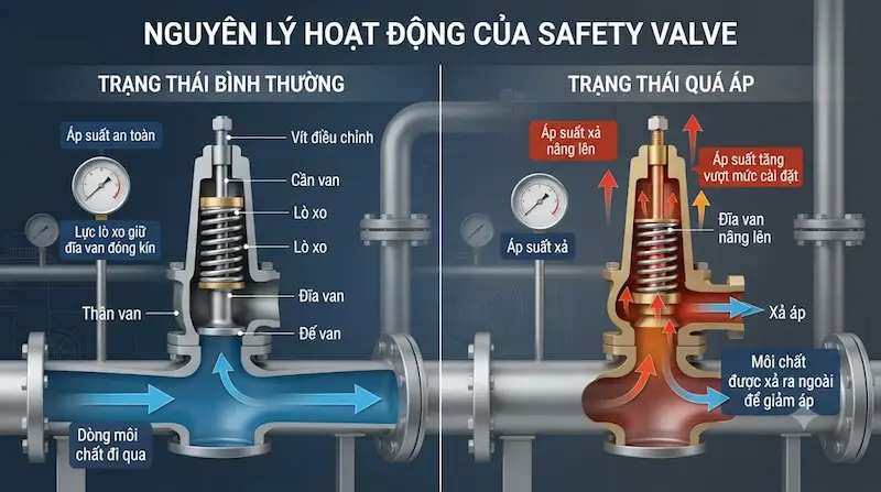 Nguyên lý hoạt động của van an toàn