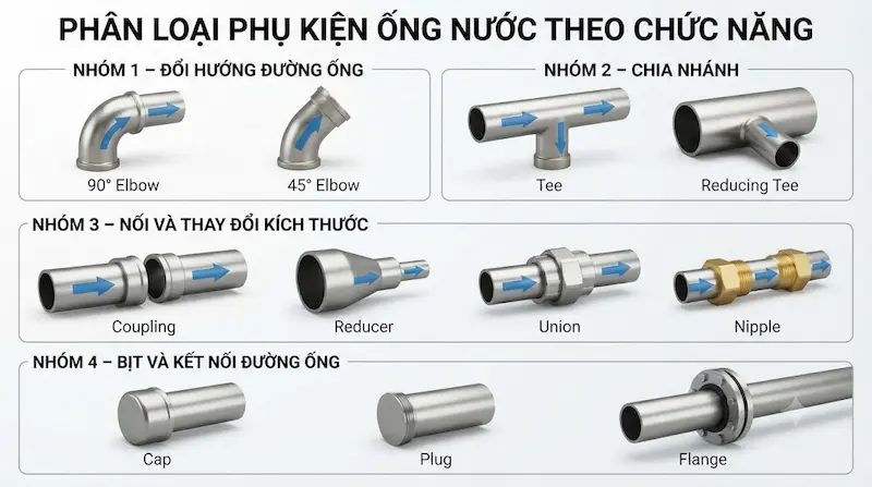 Phân loại các phụ kiện ống nước