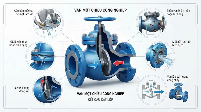 Nguyên lý hoạt động của van 1 chiều bị rò nước