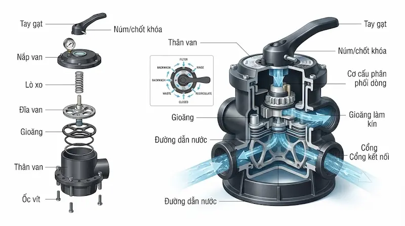 Cấu tạo và nguyên lý hoạt động của van 6 ngã
