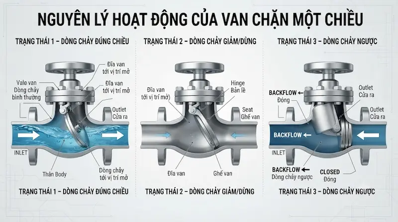 Nguyên lý hoạt động của van chặn