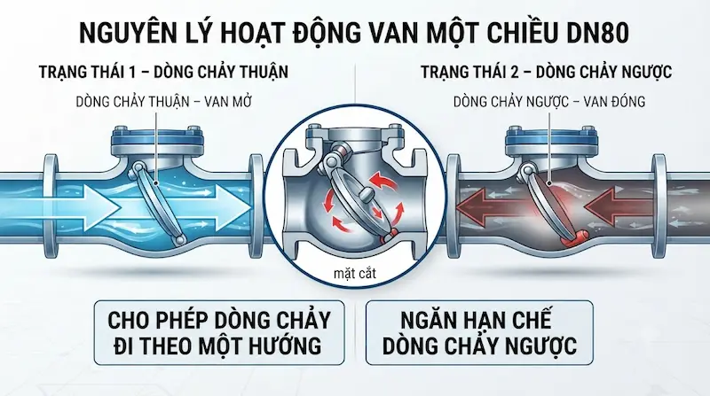 Nguyên lý hoạt động động của van một chiều
