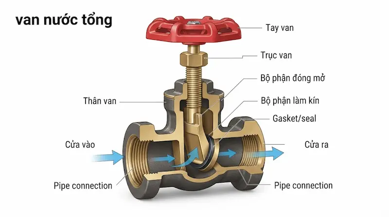 Cấu tạo của van nước trong công nghiệp