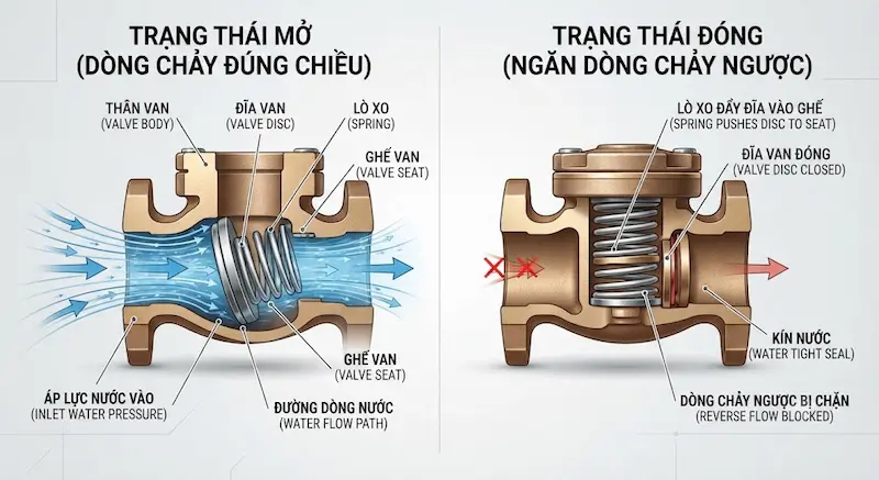 Nguyên lý hoạt động của van 1 chiều