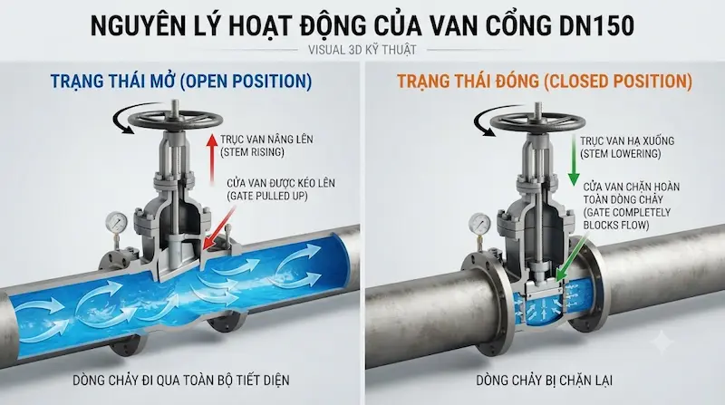 Nguyên lý hoạt động của van cổng