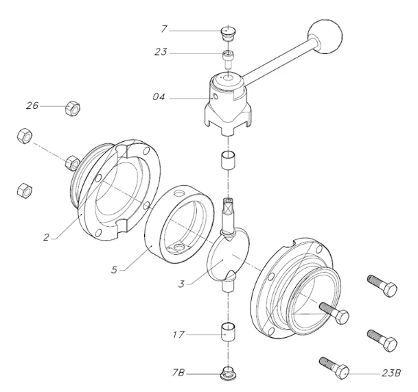donjoy-stainless-steel-manual-weld-butterfly-valve-with-pull-handle-picture-2